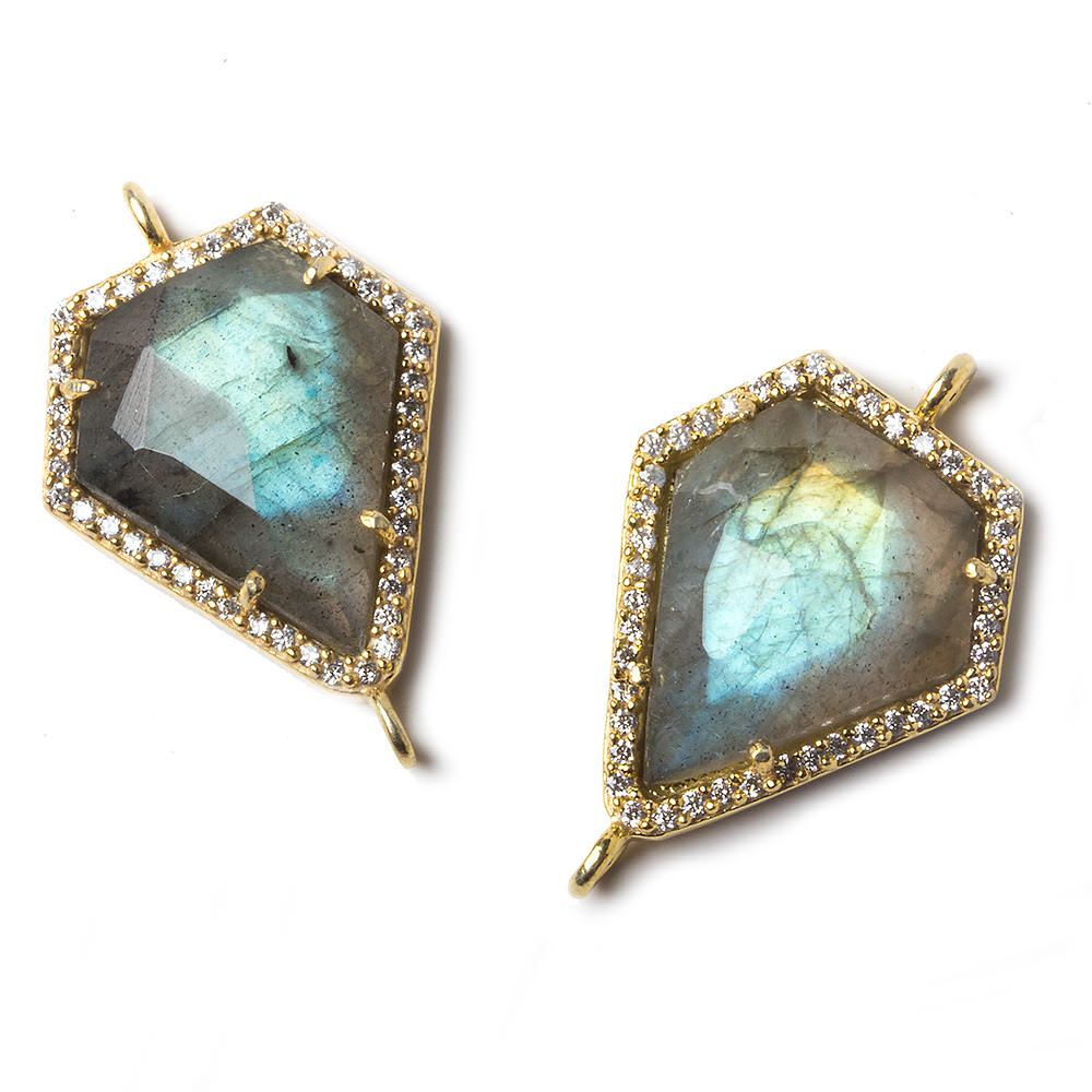 19x16mm Vermeil Bezeled White CZ and Labradorite Shield Connector 1 piece