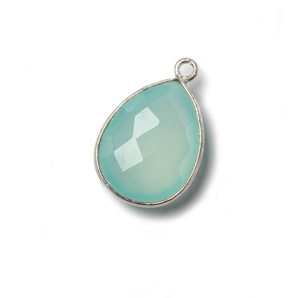 19x16mm Silver Bezel Aqua Chalcedony Pear Pendant 1 piece (ONLINE ORDER ONLY)