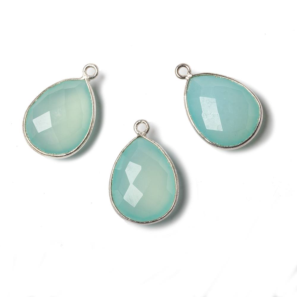 19x16mm Silver Bezel Aqua Chalcedony Pear Pendant 1 piece (ONLINE ORDER ONLY)