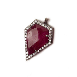 19x17mm Black Gold Bezel White CZ and Ruby Modified Shield Pendant 1 focal piece (ONLINE ORDER ONLY)
