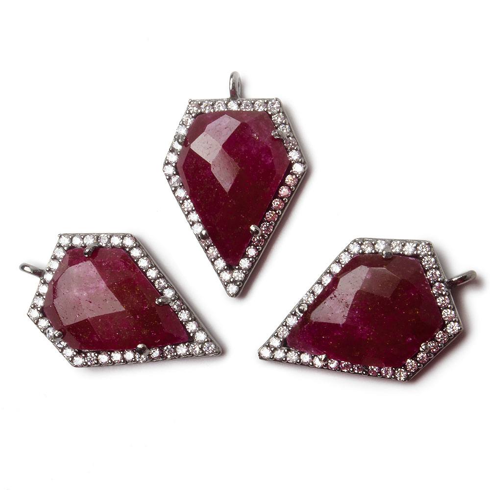 19x17mm Black Gold Bezel White CZ and Ruby Modified Shield Pendant 1 focal piece (ONLINE ORDER ONLY)