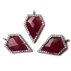 19x17mm Black Gold Bezel White CZ and Ruby Modified Shield Pendant 1 focal piece (ONLINE ORDER ONLY)