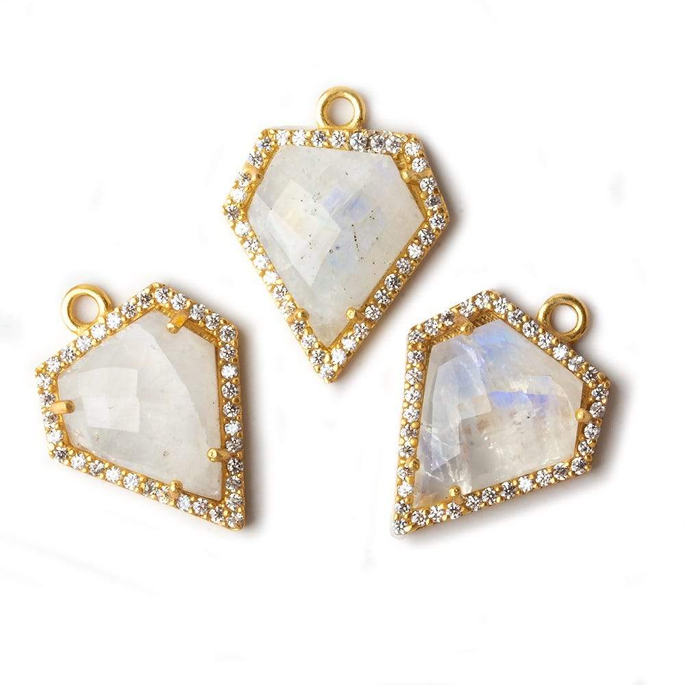 19x17mm Vermeil CZ Bezel Rainbow Moonstone Modified Shield Pendant 1 piece (ONLINE ORDER ONLY)
