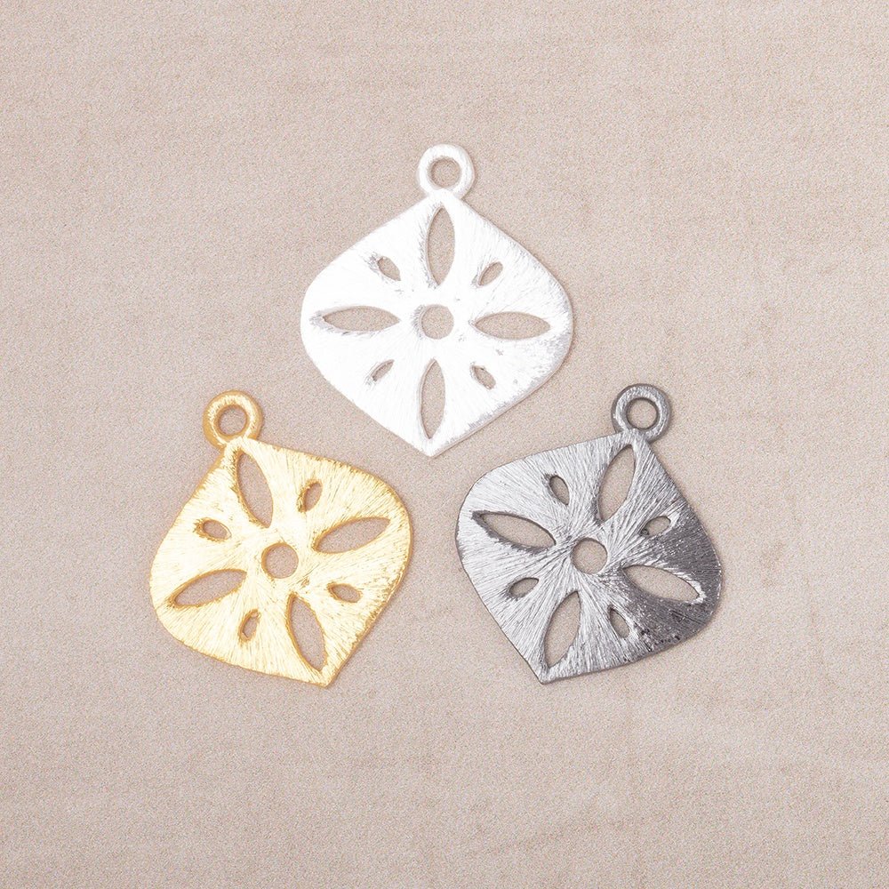19x19.5mm Brushed Filigree Marquise Charm Set of 4 pieces