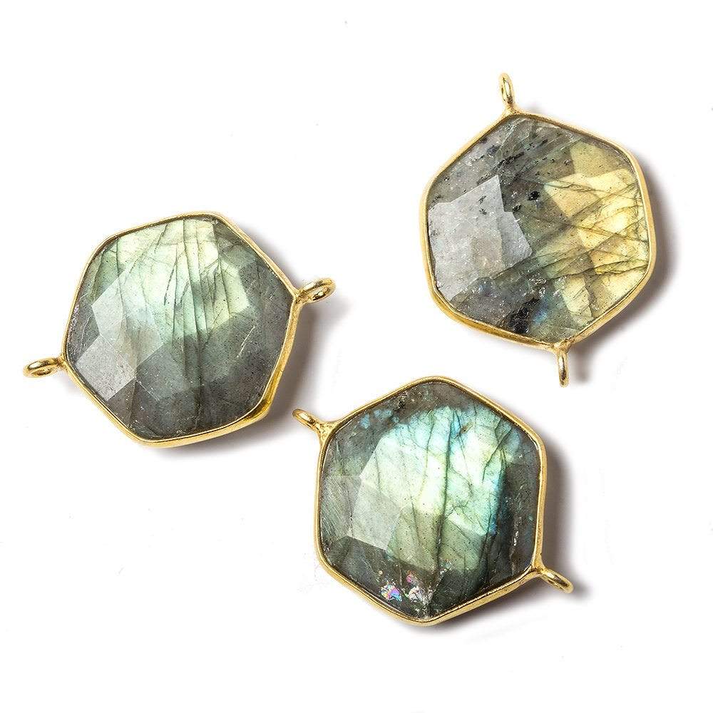 19x19mm Vermeil bezel Labradorite Faceted Hexagon Connector 1 focal bead (ONLINE ORDER ONLY)