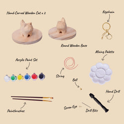 Hand-Carved Cat Painting Kit – Paint Two Cats, Create a Keychain (ONLINE ORDER ONLY)