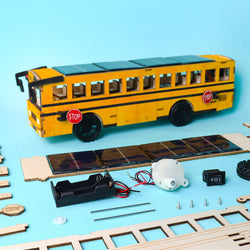 Dual Power School Bus STEM Kit – Build, Paint & Personalize | Battery + Solar Powered (ONLINE ORDER ONLY)