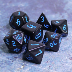 Economy Black Dice (Blue font) 7-Dice Set RPG DND (Online Only)