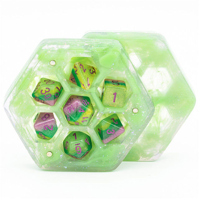 Resin Hexagon Box for Dnd Dice Case (Glitter Green） (Online Only)