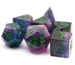 Purple & Blue w/green Galaxy Glitter 7-Dice Set RPG (Online Only)