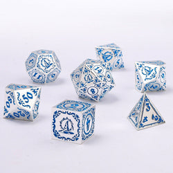 Wizard Solid Metal Polyhedral Dice Set - Silver with Blue (ONLINE ORDER ONLY)