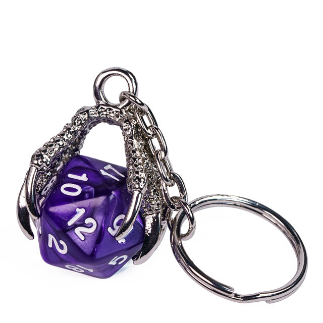 Claw Purple D20 Keychain Featuring Silver Metal Dragon Claw + d20 (Online Only)