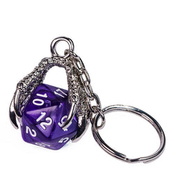 Claw Purple D20 Keychain Featuring Silver Metal Dragon Claw + d20 (Online Only)