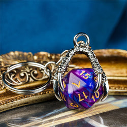 Claw Blended Purple D20 Keychain Featuring Silver Metal Dragon Claw + d20 (Online Only)