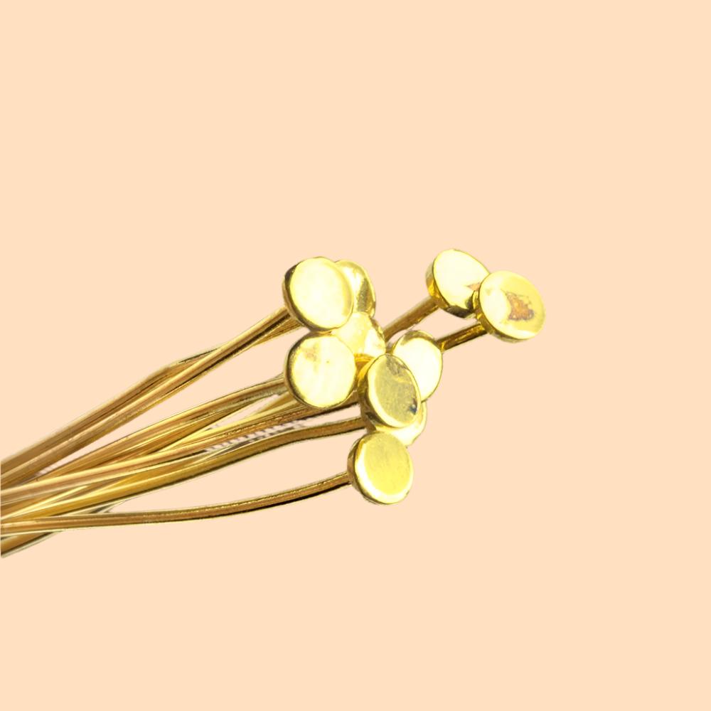 2" length Vermeil Disc Headpin, 24 Gauge Wire, 10 pieces per Bag
