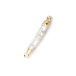 20-23mm Gold Leafed White Biwa Freshwater Pearl Connector 1 piece