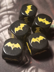 Yellow Bat Black Dice 6 Sided 16mm (Custom Printed) (Online Only)