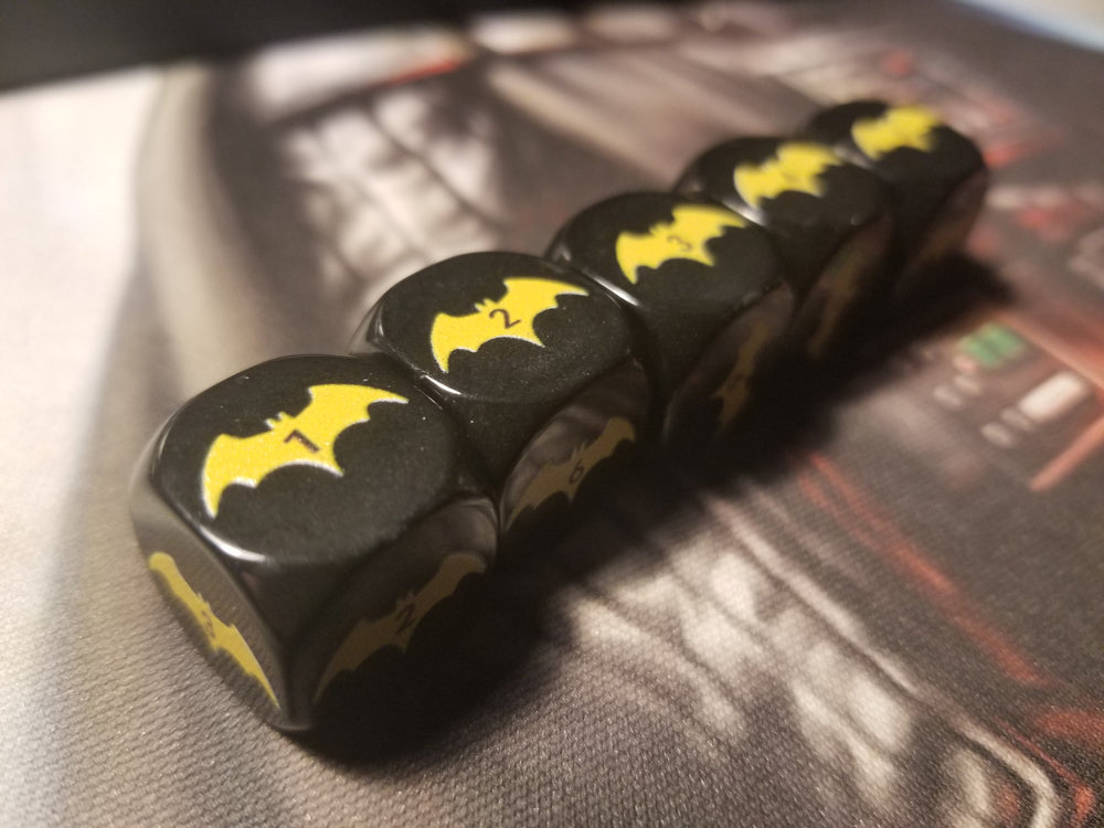 Yellow Bat Black Dice 6 Sided 16mm (Custom Printed) (Online Only)
