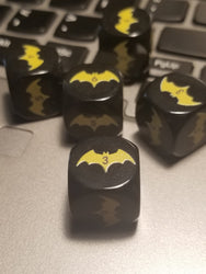 Yellow Bat Black Dice 6 Sided 16mm (Custom Printed) (Online Only)