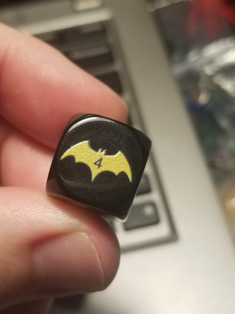 Yellow Bat Black Dice 6 Sided 16mm (Custom Printed) (Online Only)
