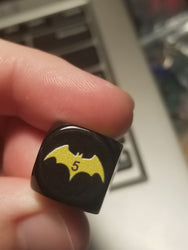 Yellow Bat Black Dice 6 Sided 16mm (Custom Printed) (Online Only)