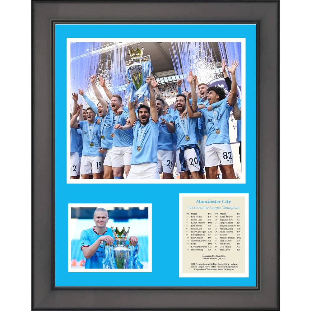 Framed Manchester City 2022-23 Premier League Champions Soccer Futbol 11"x14" Three Photo Collage (ONLINE ORDER ONLY)
