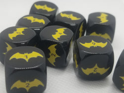 Yellow Bat Black Dice 6 Sided 16mm (Custom Printed) (Online Only)
