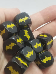 Yellow Bat Black Dice 6 Sided 16mm (Custom Printed) (Online Only)
