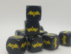 Yellow Bat Black Dice 6 Sided 16mm (Custom Printed) (Online Only)