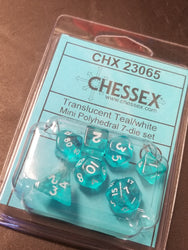 Chessex Translucent Teal w/ White Mini Polyhedral 7-die Set CHX 23065 OOP (Online Only)