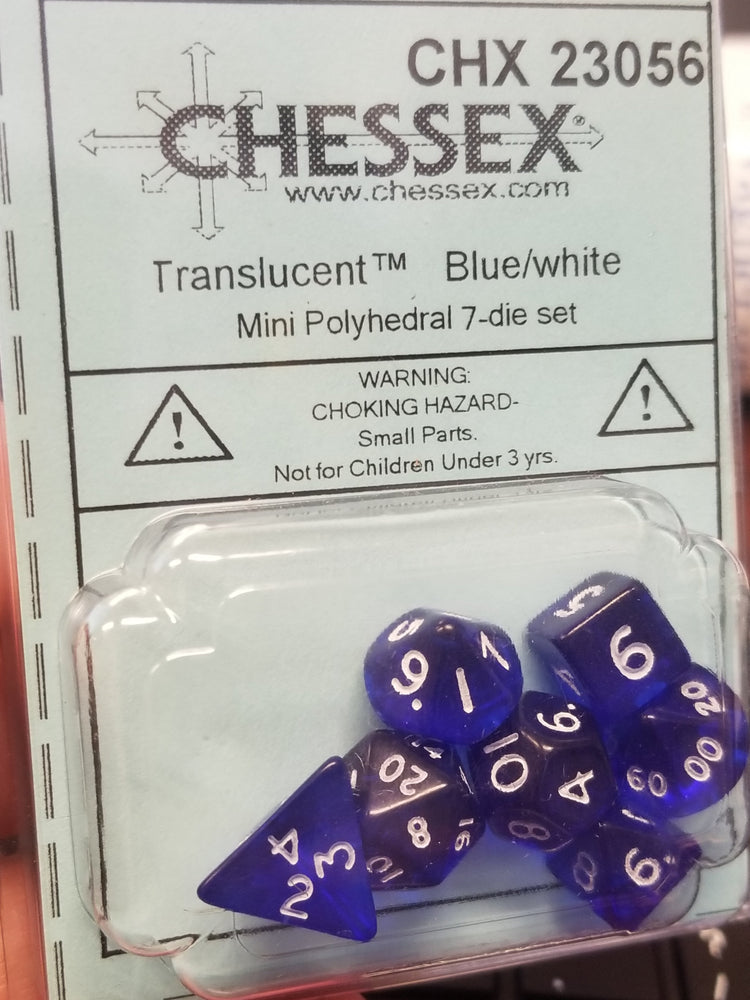 Chessex Translucent Blue w/ White Mini Polyhedral 7-die Set CHX 23056 OOP (Online Only)