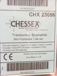 Chessex Translucent Blue w/ White Mini Polyhedral 7-die Set CHX 23056 OOP (Online Only)