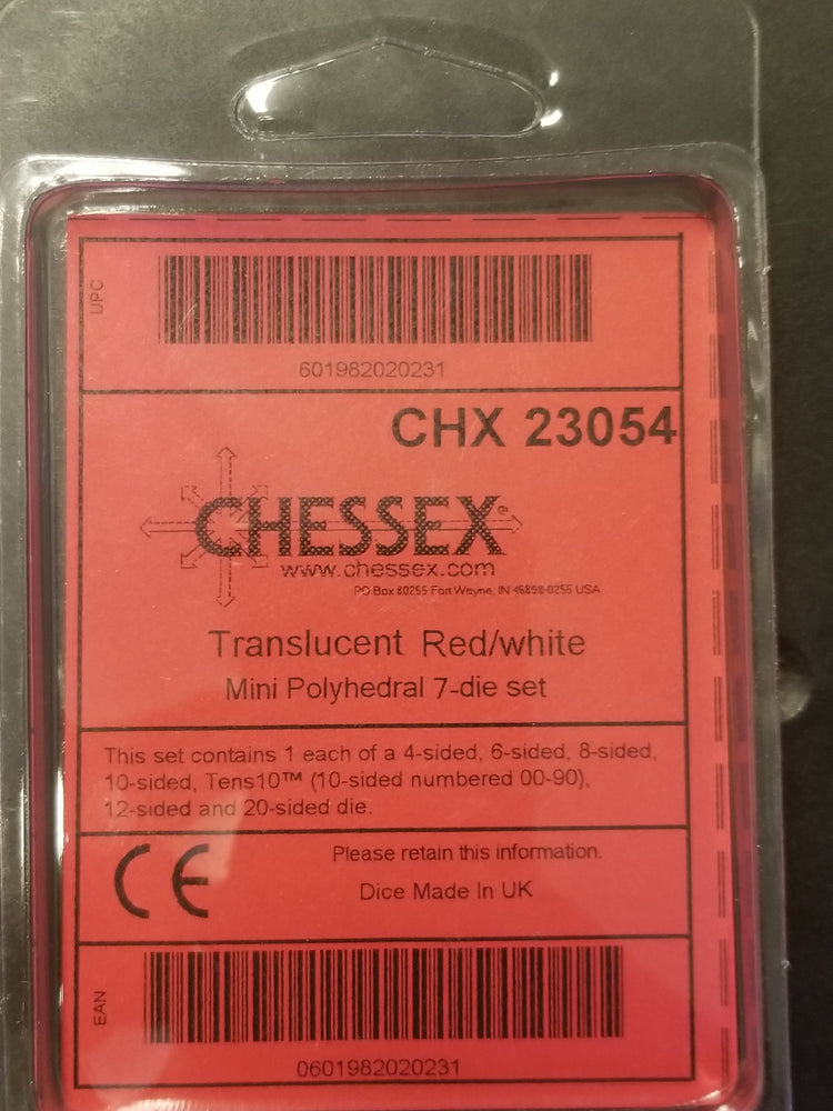 Chessex Translucent Red w/ White Mini Polyhedral 7-die Set CHX 23054 OOP (Online Only)
