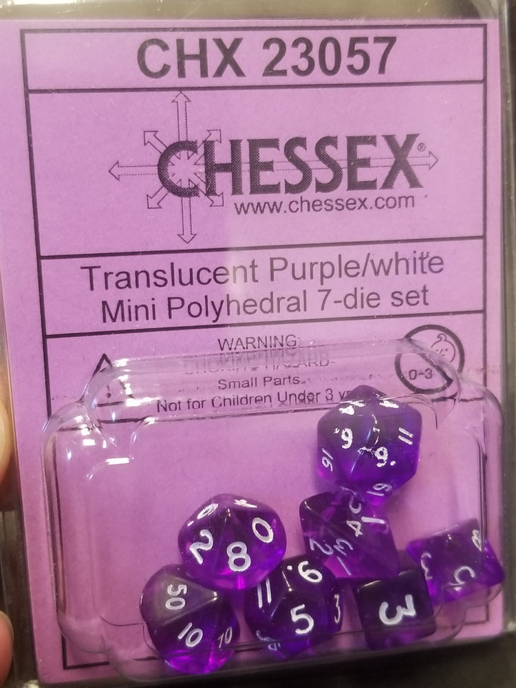 Chessex Translucent Purple w/ White Mini Polyhedral 7-die Set CHX 23057 OOP (Online Only)