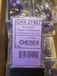 CHX 27467 7-Die Borealis Royal Purple w/ Gold Numbers Set 7-Dice Chessex (Online Only)