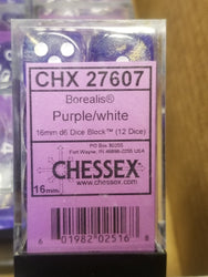 CHX 27607 16mm Block Borealis Purple w/ White Numbers Dice Set Chessex (Online Only)