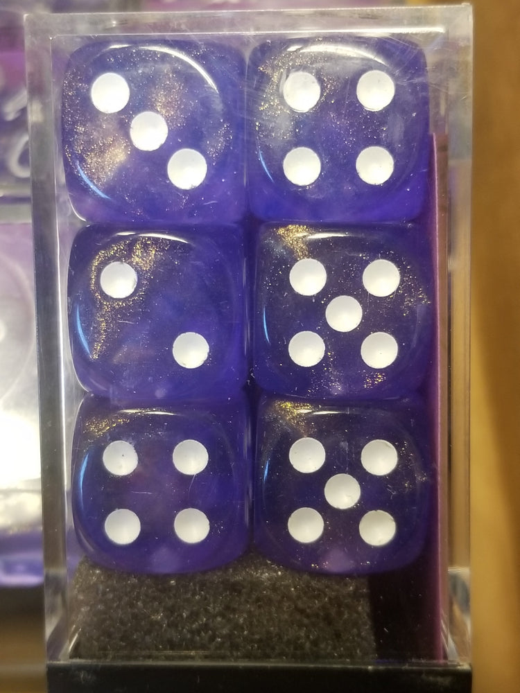 CHX 27607 16mm Block Borealis Purple w/ White Numbers Dice Set Chessex (Online Only)