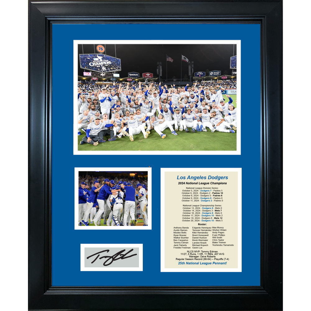 Framed Los Angeles Dodgers 2024 NLCS National League Champions Tommy Edman MVP Facsimile Laser Engraved Signature Auto 11"x14"Baseball Photo Sig Collage (ONLINE ORDER ONLY)
