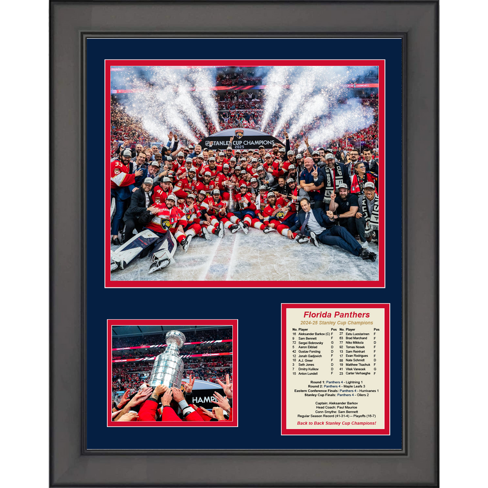 Framed Florida Panthers 2024-2025 Stanley Cup Champions Back to Back 11"x14" Hockey Three Photo Collage (ONLINE ORDER ONLY)