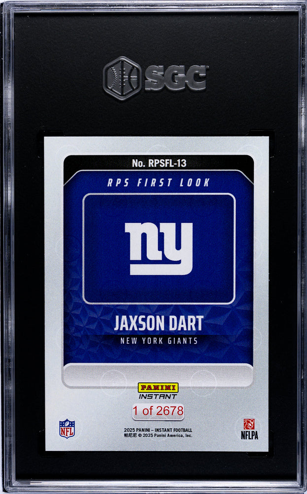Graded 2025 Panini Instant Jaxson Dart #RPSFL13 RPS First Look Rookie RC Football Card SGC 9.5 Mint (ONLINE ORDER ONLY)