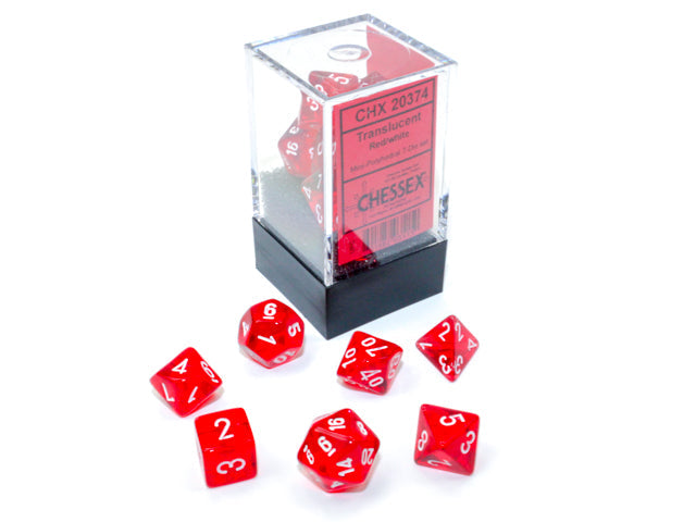 Translucent Mini-Polyhedral Red/white 7-Die Set (Mini Poly Release 1) (Online Only)