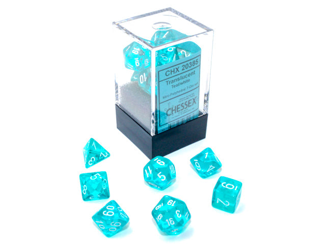 Translucent Mini-Polyhedral Teal/white 7-Die Set (Mini Poly Release 1) (Online Only)