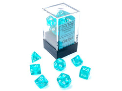 Translucent Mini-Polyhedral Teal/white 7-Die Set (Mini Poly Release 1) (Online Only)
