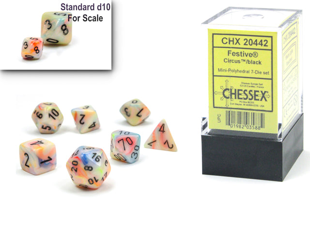 Festive® Mini-Polyhedral Circus™/black 7-Die set (Mini Poly Release 1) (Online Only)
