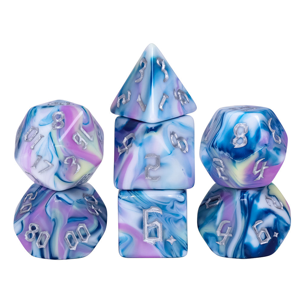 Artic Blend 7-Dice Set Blue Purple Grey w/SilvweNumbers Dnd Dice Set (Online Only)