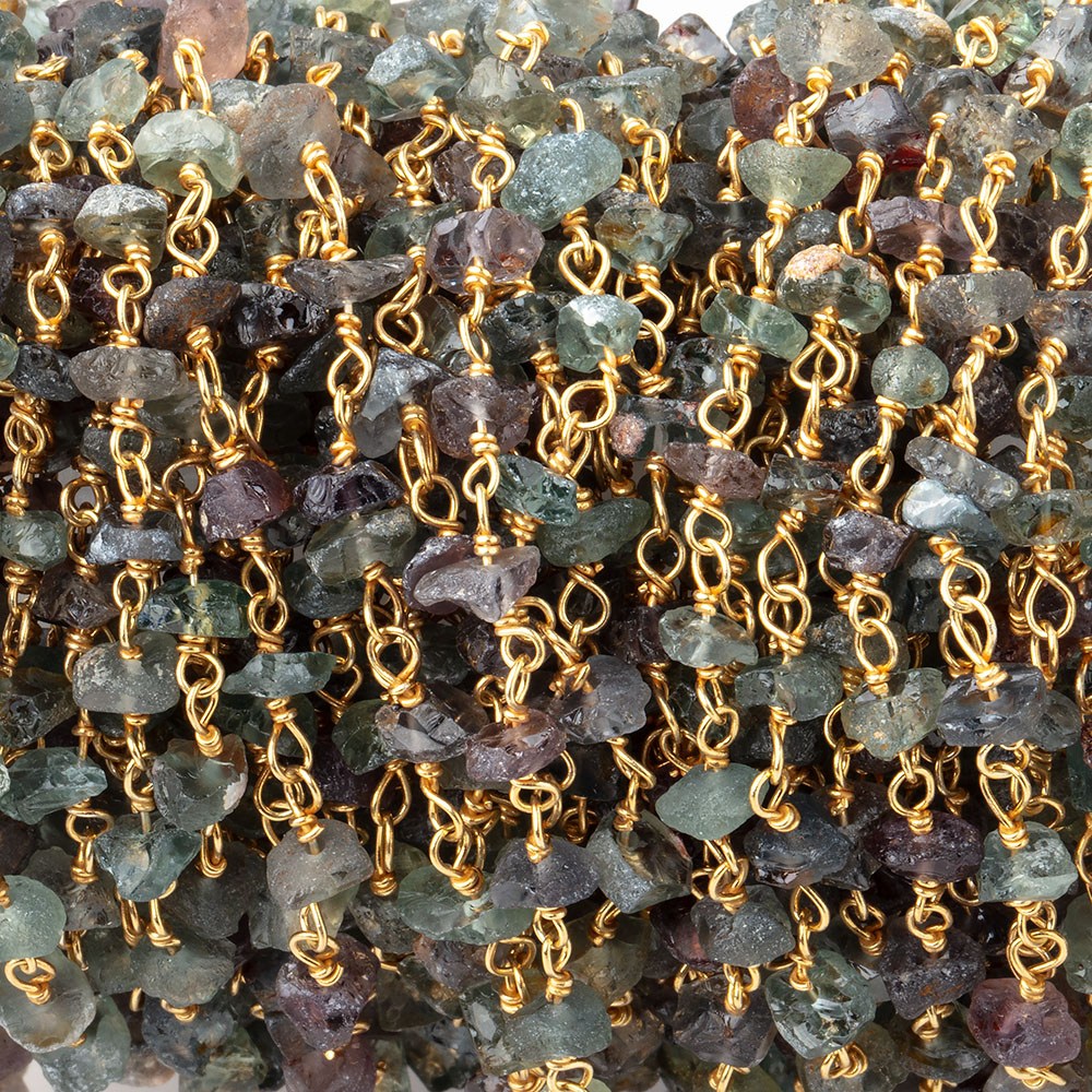 3.5mm Multi Color Sapphire chips Vermeil Chain by the foot 45 beads A