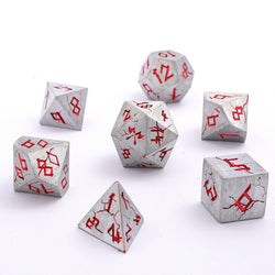 Barbarian Solid Metal Polyhedral Dice Set - Matte Silver Red (ONLINE ORDER ONLY)