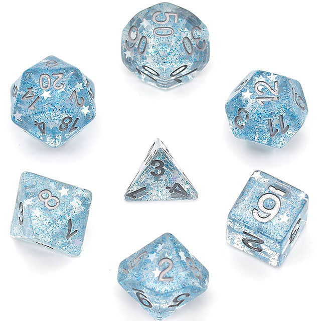 Blue Glitter Stars Dice Series 7-Dice Set (Online Only)