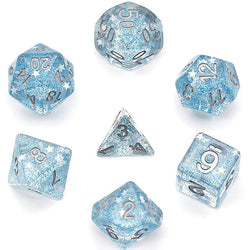 Blue Glitter Stars Dice Series 7-Dice Set (Online Only)