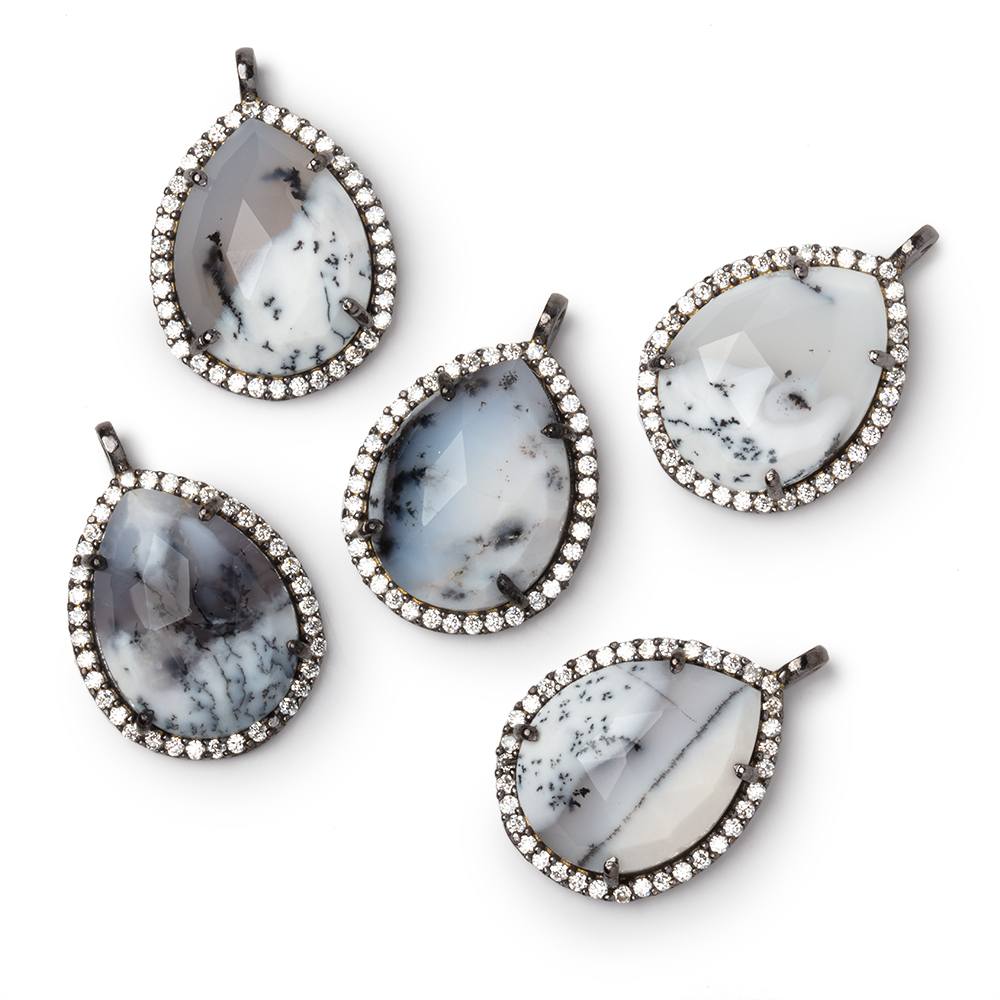 20x16mm Black Gold CZ Bezel Dendritic Opal Faceted Pear Pendant 1 Focal (ONLINE ORDER ONLY)